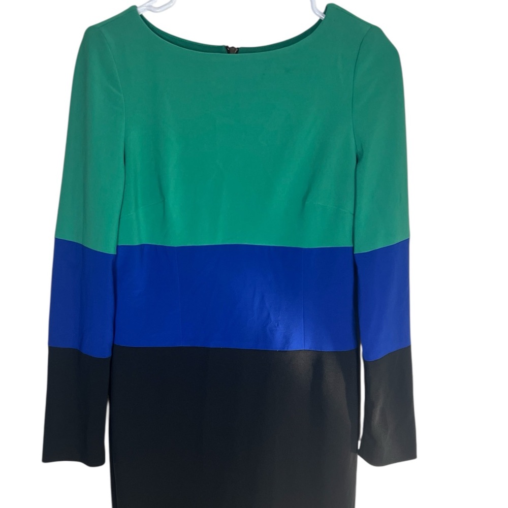 Adrianna Papell Colorblock Green and Blue Long Sleeve Dress Size 4